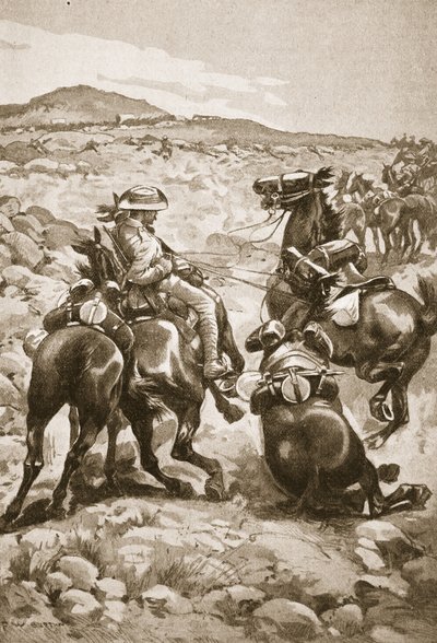 On the Heels of De Wet: Mounted Infantry Attacking a Waggon Train, illustration from 